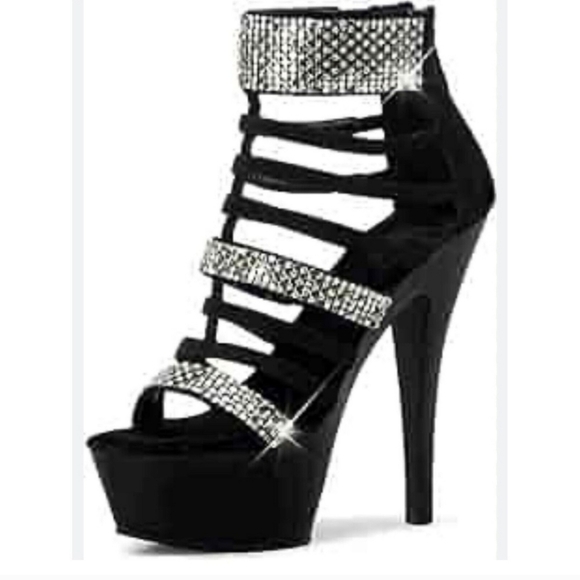 Elegant Black and Silver Women's Platform Heels - Picture 1 of 4